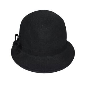 SAKKAS VINTAGE WOMEN'S BLACK 100% WOOL HAT – BOWLER/CLOCHE STYLE – ONE SIZE